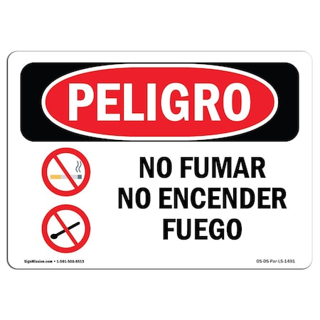 Signmission OSHA Danger Sign, No Smoking No Open Flames Spanish, 24in X 18in Rigid Plastic, OS-DS-P-1824-LS-1491 OS-DS-P-1824-LS-1491